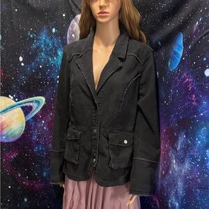 Free People L Black peplum lace-up sleeve Blazer Jacket